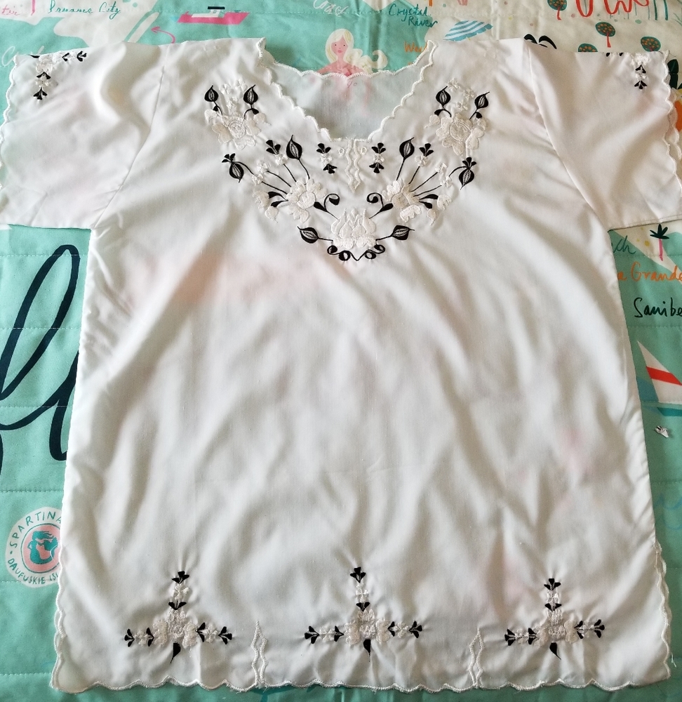 White/Black Embroidered Top New